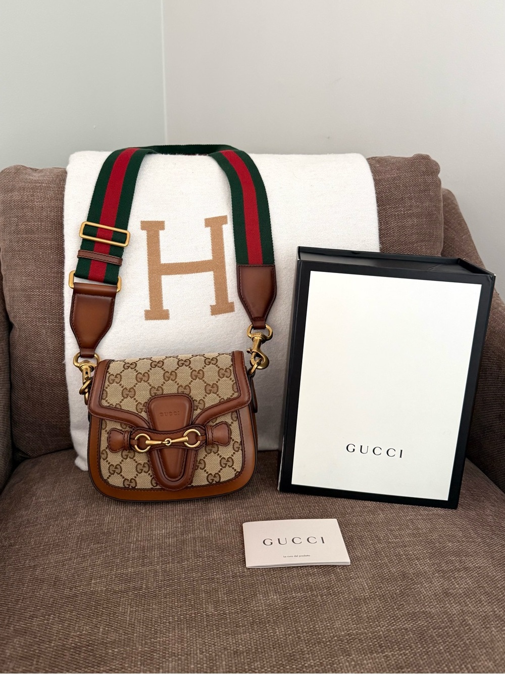 Authentic Gucci Small Lady Web Shoulder Bagbrown monogram canvas - Picture 1 of 16